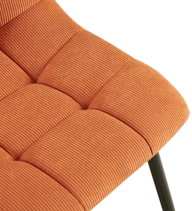 Lot de 2 chaises de salle à manger coutures décoratives carrées en velours côtelé orange et métal noir 10_0007632