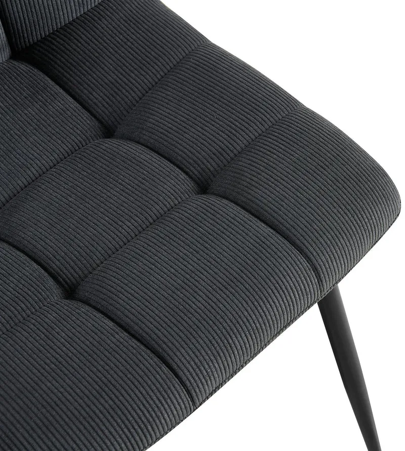Chaise de salle à manger x1 coutures décoratives carrées en velours côtelé noir et métal noir 10_0007257