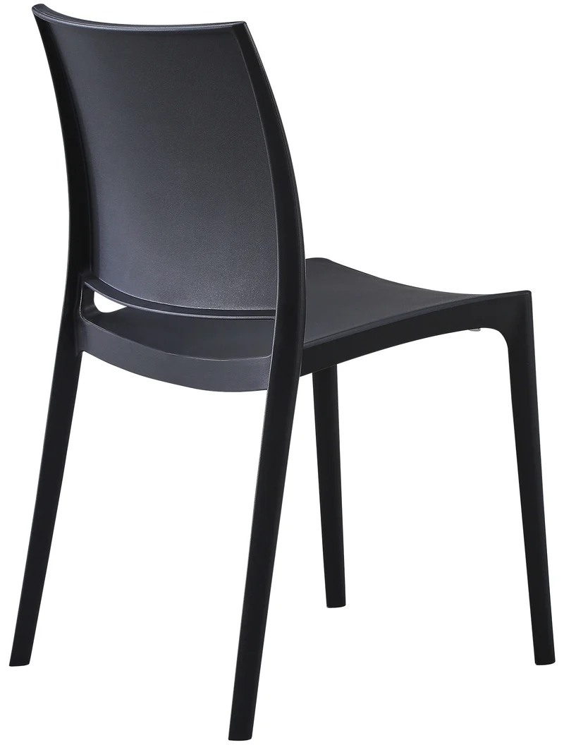 Lot de 2 chaises de jardin empilable dossier incurvé à quatre pieds stable en plastique noir 10_0007914