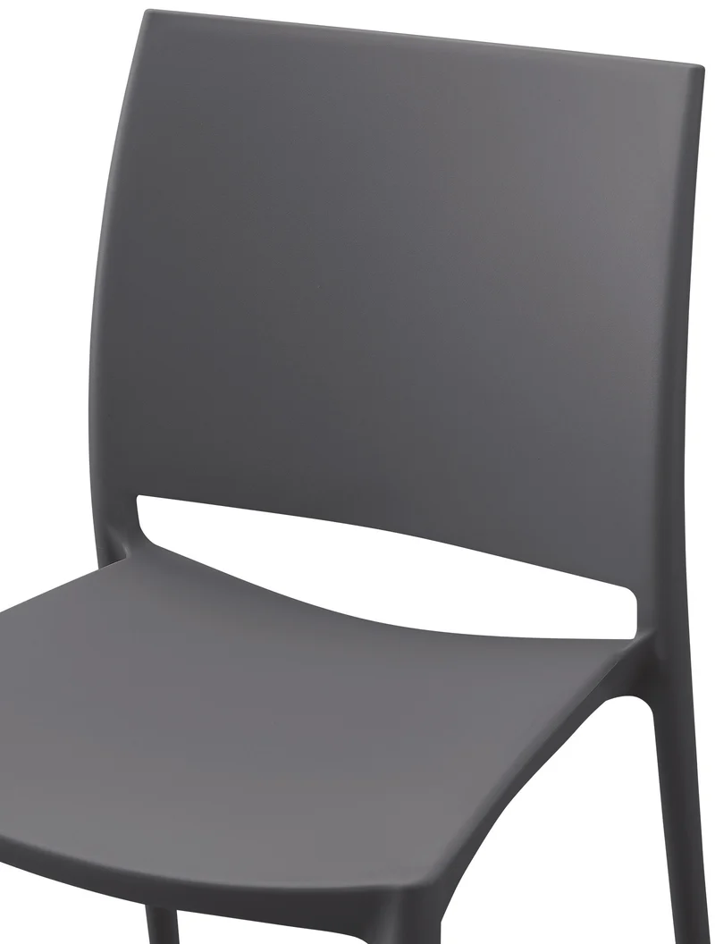 Chaise de jardin empilable dossier incurvé à quatre pieds stable en plastique gris foncé 10_0007889