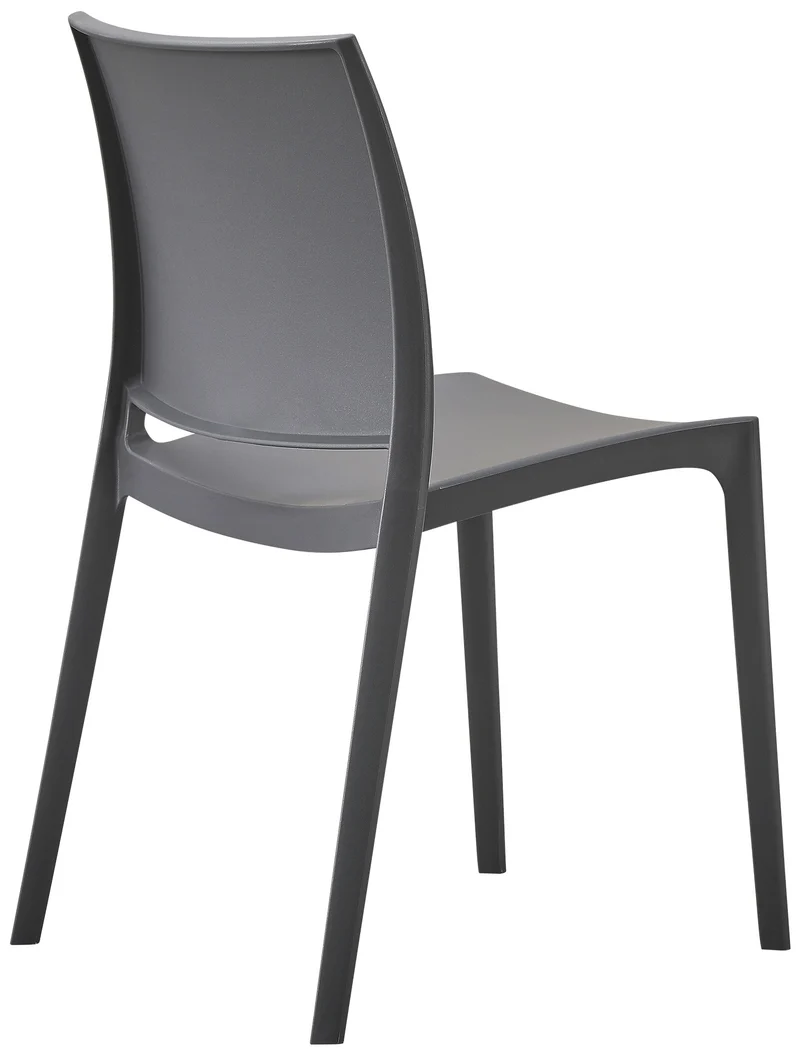 Chaise de jardin empilable dossier incurvé à quatre pieds stable en plastique gris foncé 10_0007889