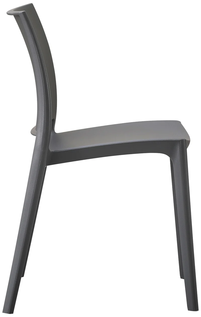 Chaise de jardin empilable dossier incurvé à quatre pieds stable en plastique gris foncé 10_0007889