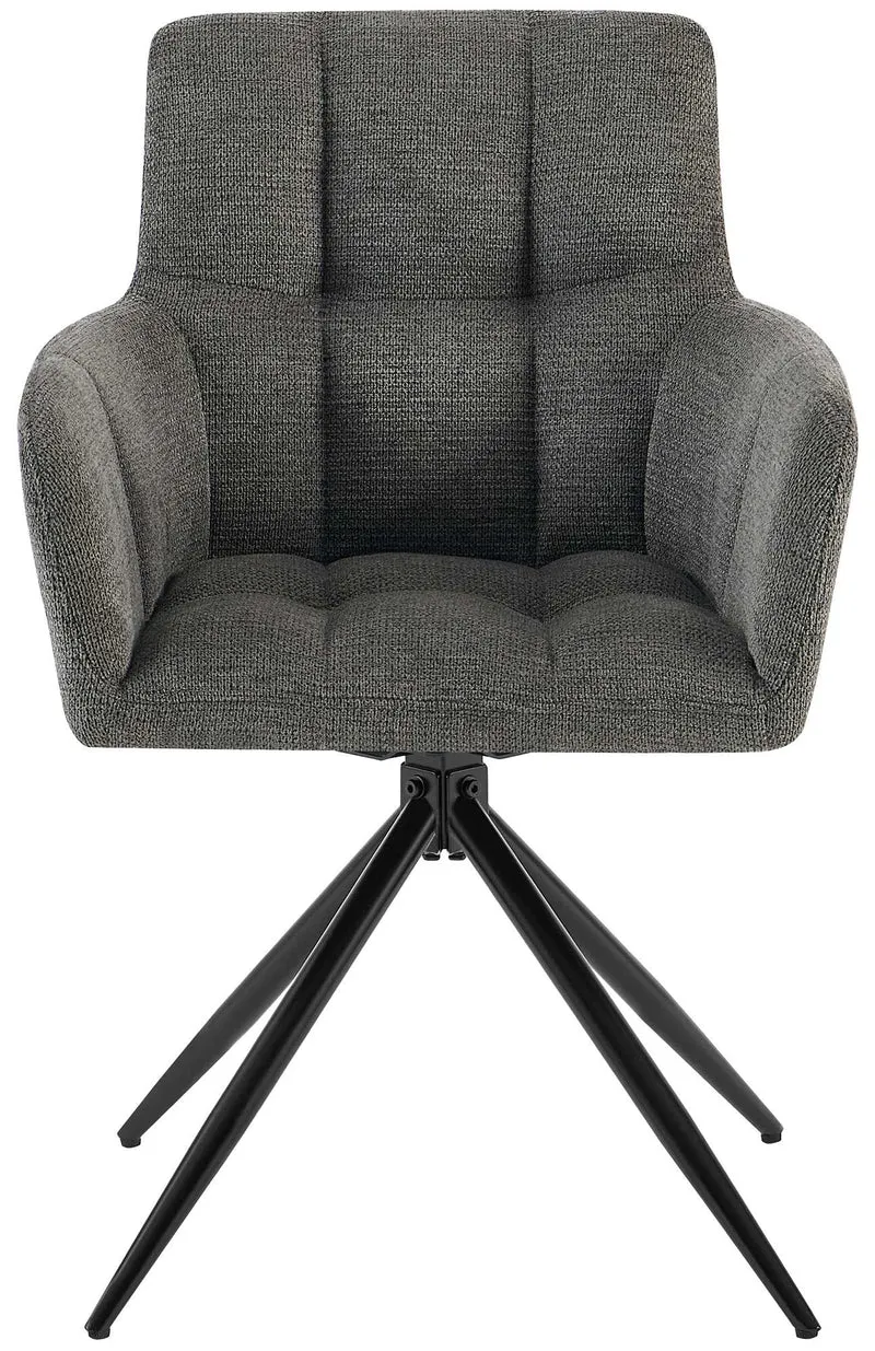 Lot de 2 chaises de salle à manger moderne et confort mécanisme de rotation à 180° en tissu gris foncé et métal 10_0007569