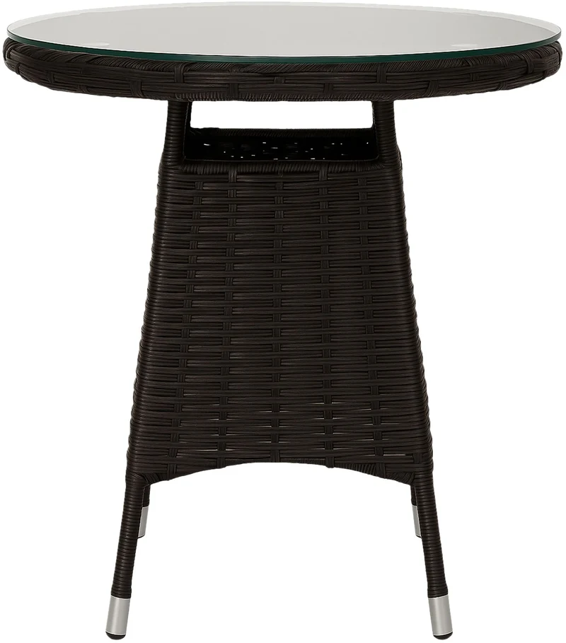 Ensemble de jardin extérieur 3 pièces – 2 fauteuils résine tressée marron foncé et table ronde en verre 10_0007922