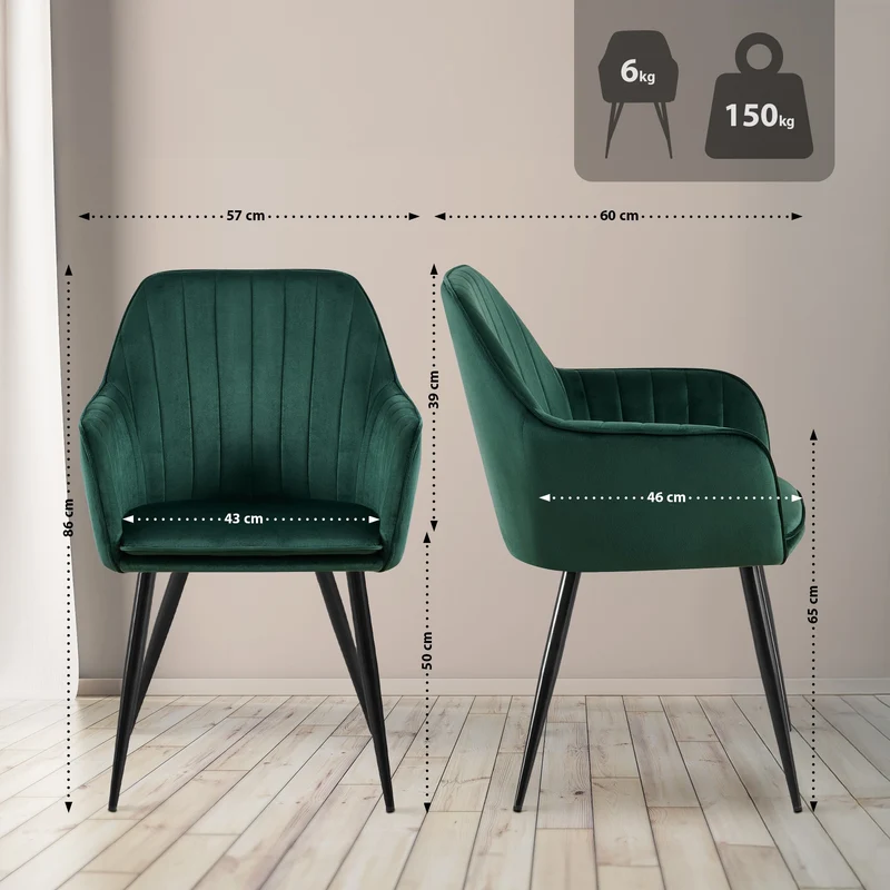 Fauteuil élégant en velours vert avec coutures verticales et pieds métal noir 10_0007627