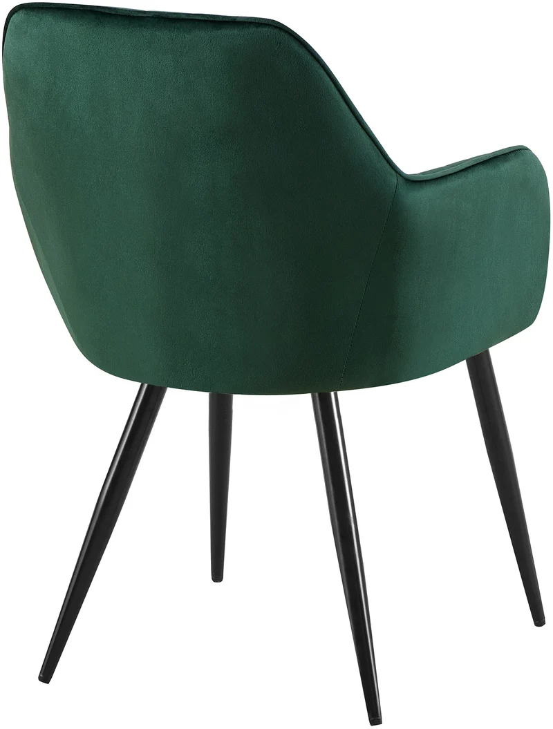 Fauteuil élégant en velours vert avec coutures verticales et pieds métal noir 10_0007627