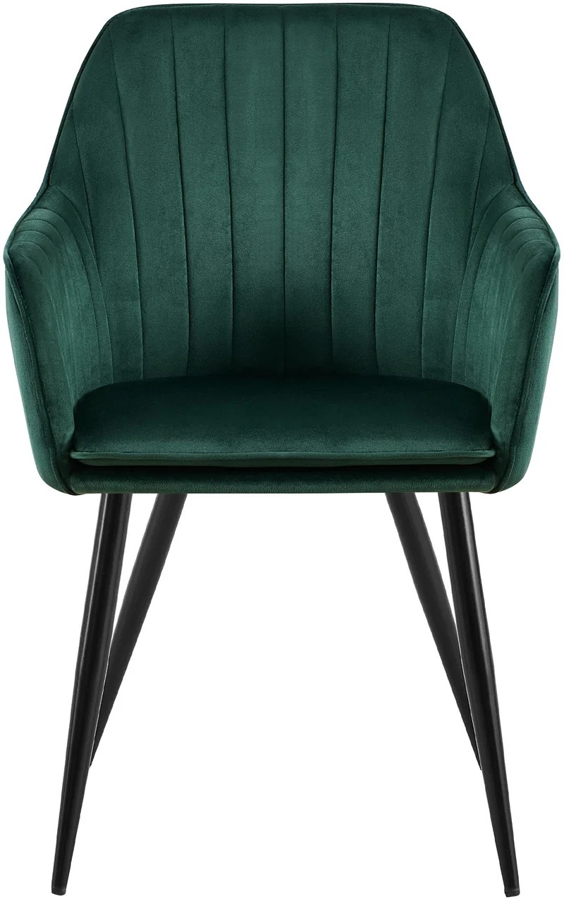 Fauteuil élégant en velours vert avec coutures verticales et pieds métal noir 10_0007627