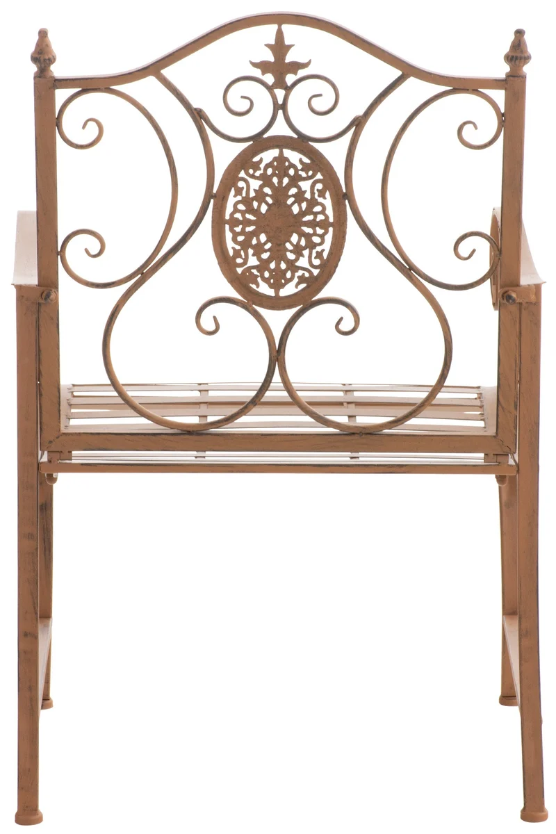 Fauteuil en métal marron vieilli avec motifs décoratifs – jardin ou terrasse 10_0007934