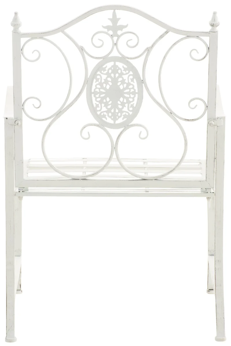 Lot de 2 fauteuils en métal blanc vieilli avec motifs décoratifs – jardin ou terrasse 10_0008018