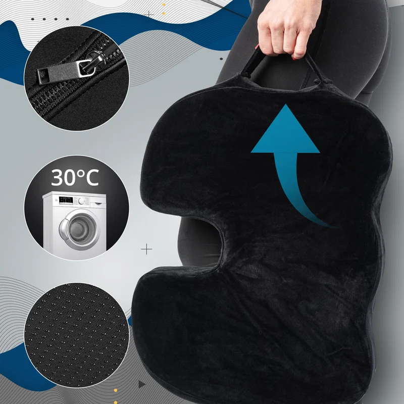 Coussin d’assise ergonomique noir 46 × 36 × 7 cm gel rafraîchissant housse lavable 110 kg 10_0008935