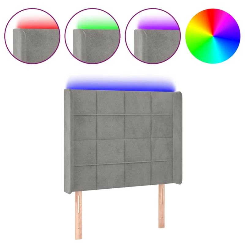 Tête de lit accessoire couchage chambre à coucher meuble à LED 103 x 16 x 118/128 cm tissu velours gris clair TDL0201428