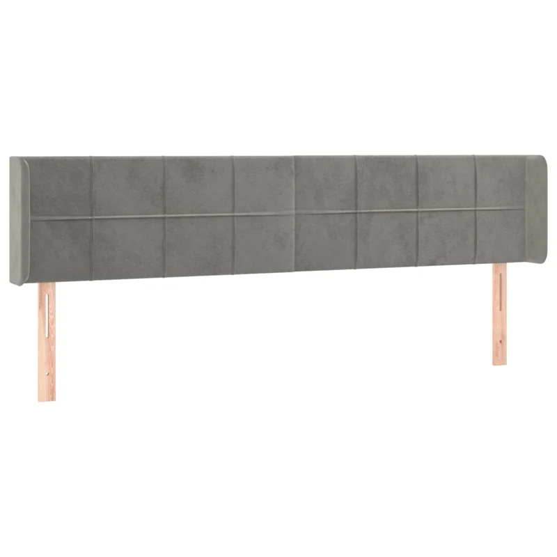 Tête de lit accessoire couchage chambre à coucher meuble avec rebord latéral 203 x 16 x 78/88 cm tissu velours gris clair TDL0205173