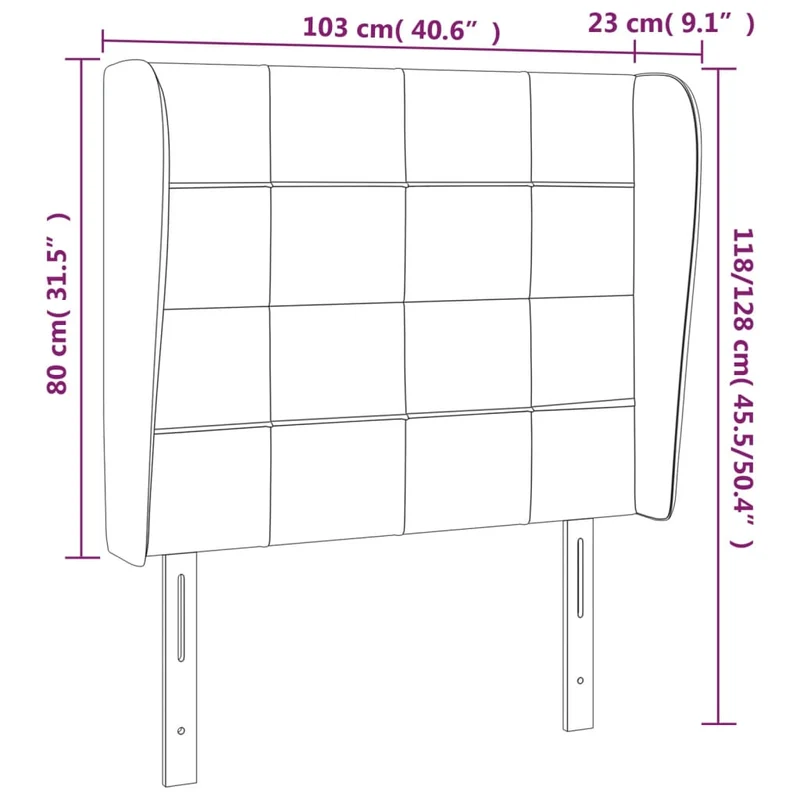 Tête de lit accessoire couchage chambre à coucher meuble avec rebord latéral 103 x 23 x 118/128 cm tissu velours gris clair TDL0205291