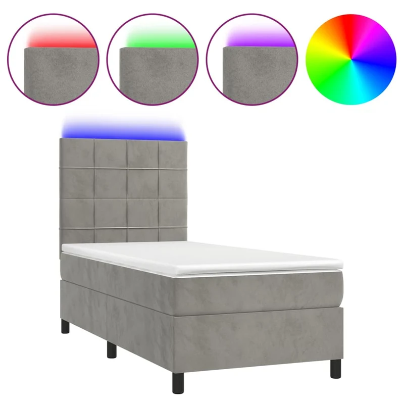 Cadre de lit LED avec sommier tête de lit matelas surmatelas 100x200 cm tissu velours gris clair TDL0207919