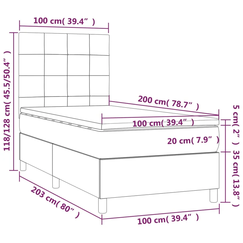 Cadre de lit LED avec sommier tête de lit matelas surmatelas 100x200 cm tissu velours gris clair TDL0207919