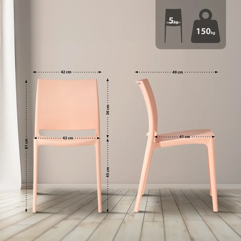 Lot de 2 chaises empilable design en plastique couleur pêche résistant aux UV – jardin terrasse et intérieur 10_0007917