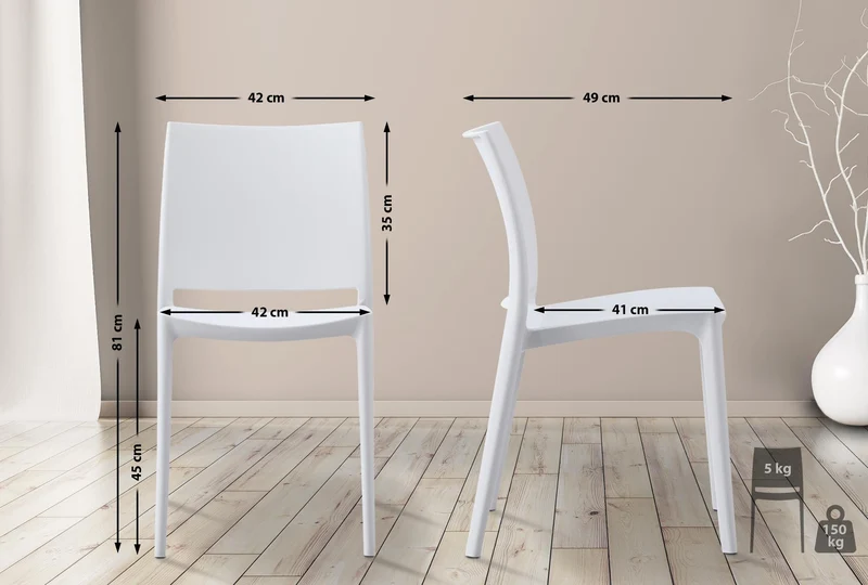 Lot de 2 chaises empilable design en plastique couleur blanc résistant aux UV – jardin terrasse et intérieur 10_0007915