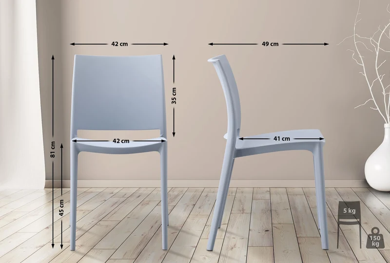 Lot de 2 chaises empilable design en plastique couleur gris clair résistant aux UV – jardin terrasse et intérieur 10_0007912