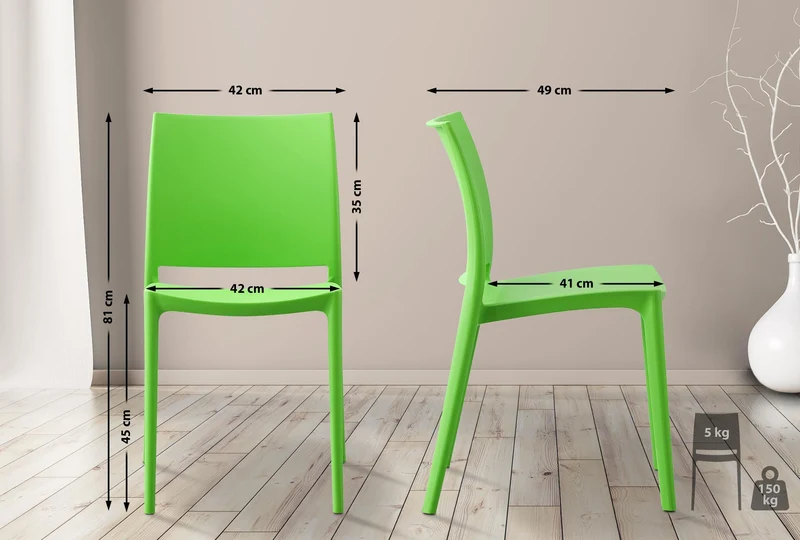 Lot de 2 chaises empilable design en plastique couleur vert résistant aux UV – jardin terrasse et intérieur 10_0007911