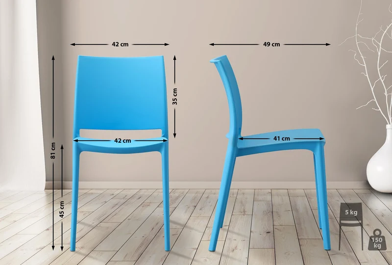 Lot de 2 chaises empilable design en plastique couleur bleu résistant aux UV – jardin terrasse et intérieur 10_0007908