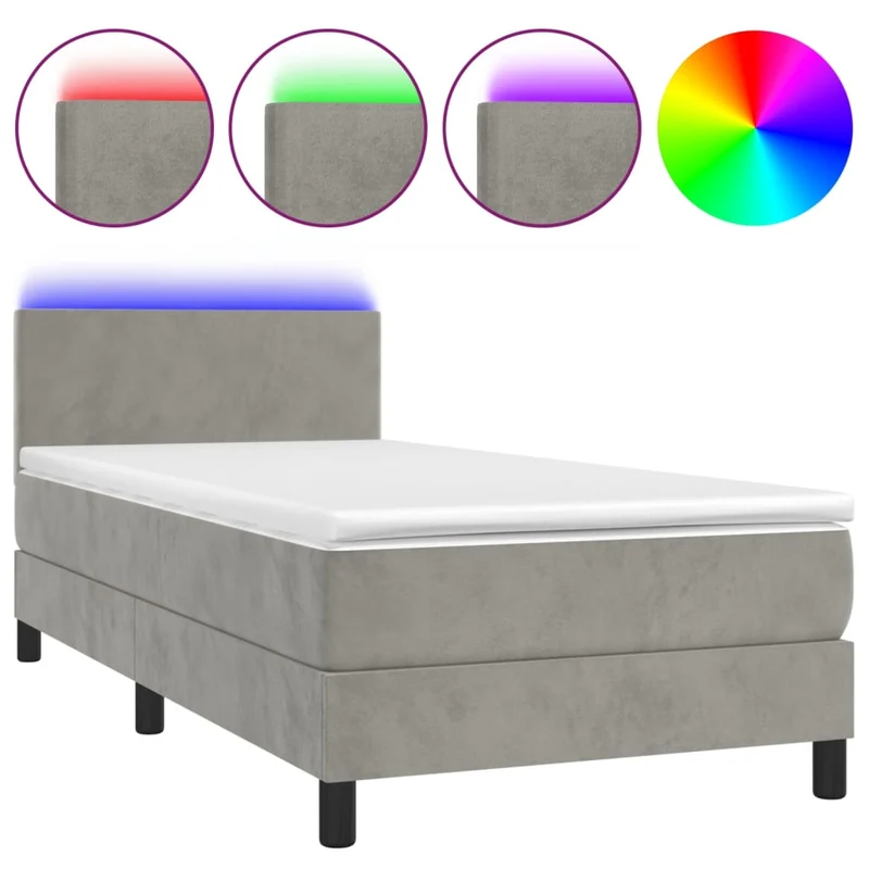 Cadre de lit LED avec sommier tête de lit matelas surmatelas 100x200 cm tissu velours gris clair TDL0207921