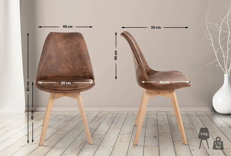 Lot de 4 chaises de salle à manger style scandinave en synthétique marron vieilli CDS10389