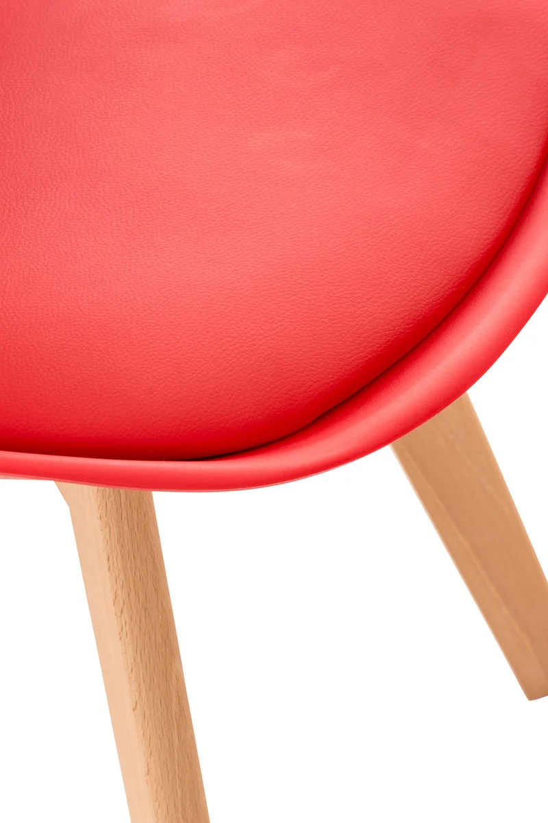 Chaise de salle à manger x1 design scandinave en plastique et PVC rouge et pieds en bois clair 10_0002273