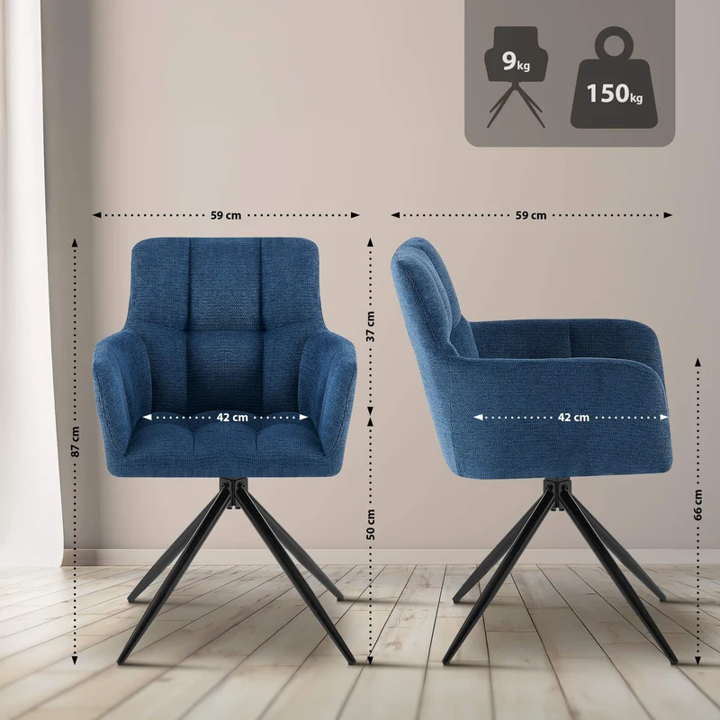 Chaise de salle à manger x1 moderne et confort mécanisme de rotation à 180° en tissu beu foncé et métal 10_0007154