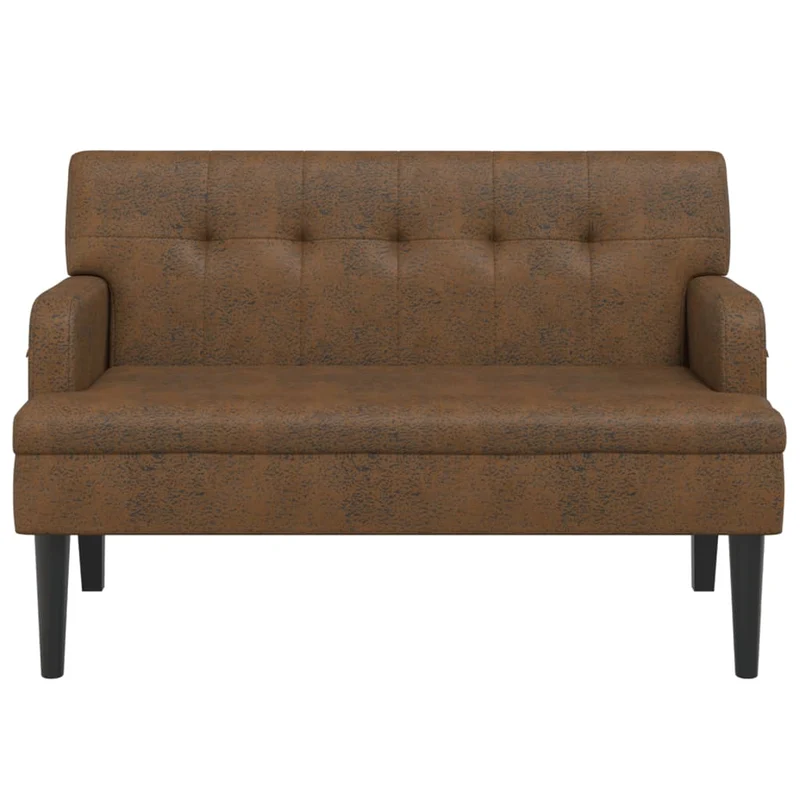 Banc canapé avec dossier capitonné accoudoirs 112 x 65,5 x 75 cm PVC aspect daim marron DEC024651
