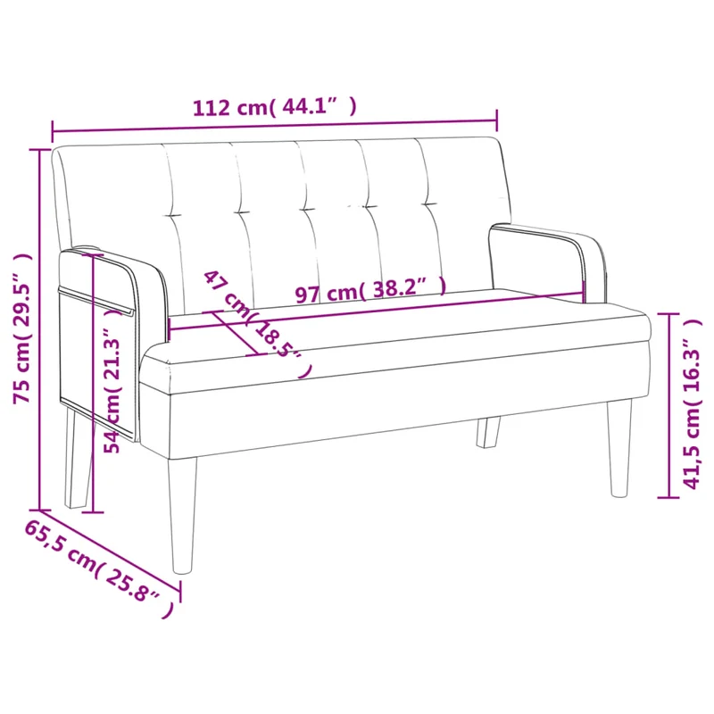 Banc canapé avec dossier capitonné accoudoirs 112 x 65,5 x 75 cm PVC aspect daim marron DEC024651