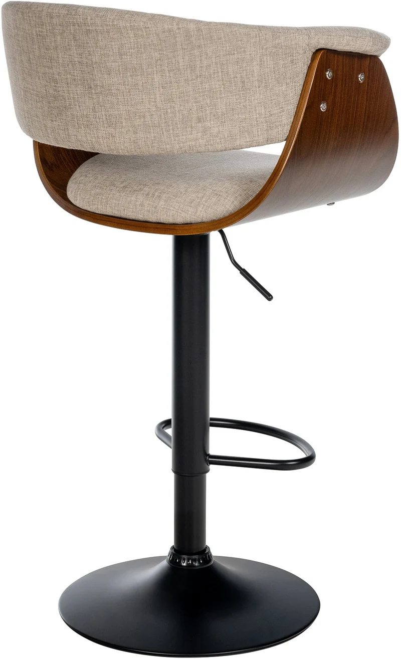Tabouret de bar design moderne siège réglable en hauteur et pivotant en tissu crème coque en bois et métal noir 10_0005455