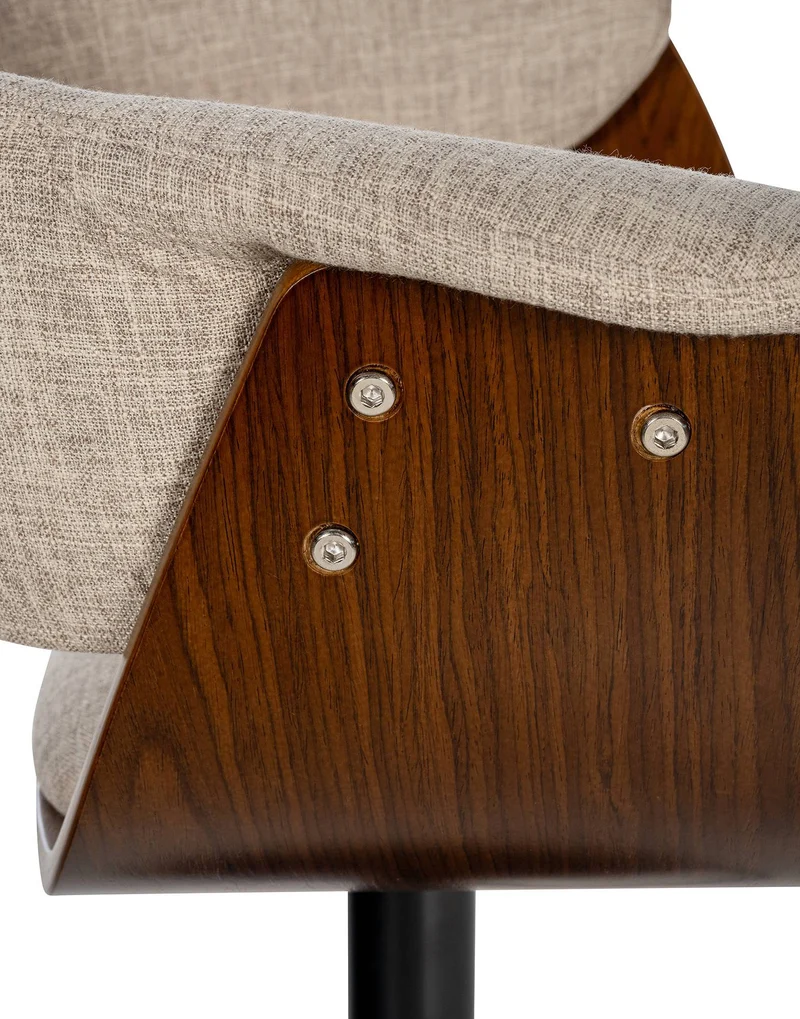Tabouret de bar design moderne siège réglable en hauteur et pivotant en tissu crème coque en bois et métal noir 10_0005455
