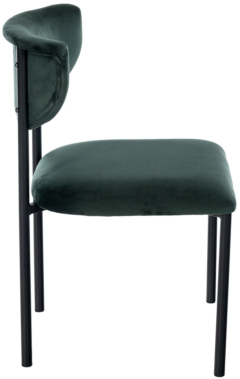 Chaise de salle à manger x1 élégante lignes épurées assise galbée velours vert foncé et métal noir 10_0008295