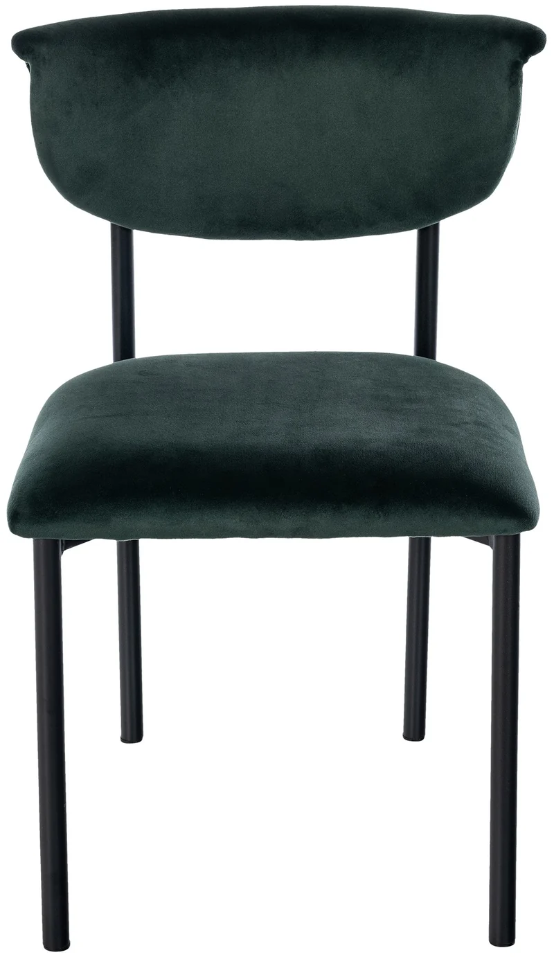 Chaise de salle à manger x1 élégante lignes épurées assise galbée velours vert foncé et métal noir 10_0008295