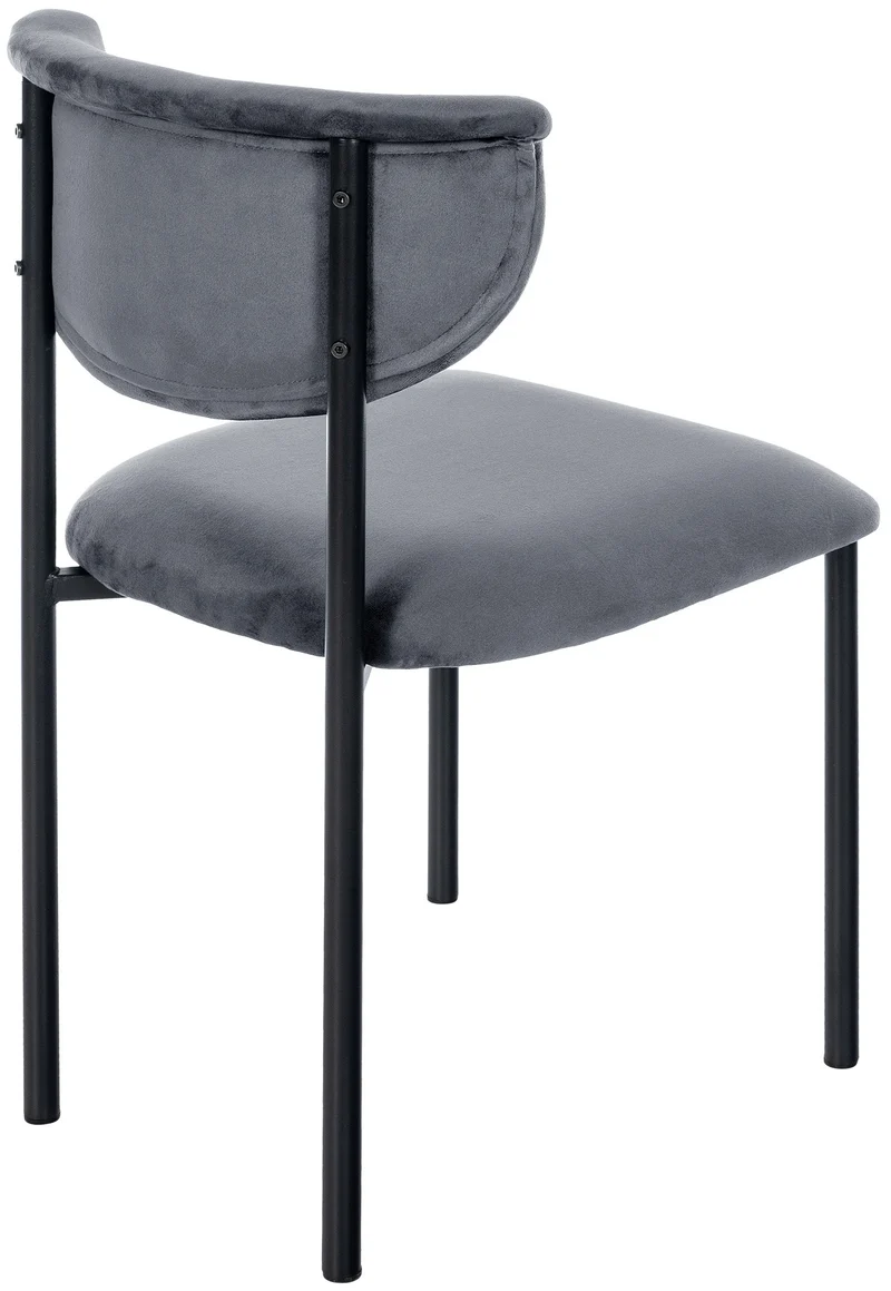 Chaise de salle à manger x1 élégante lignes épurées assise galbée velours gris foncé et métal noir 10_0008294