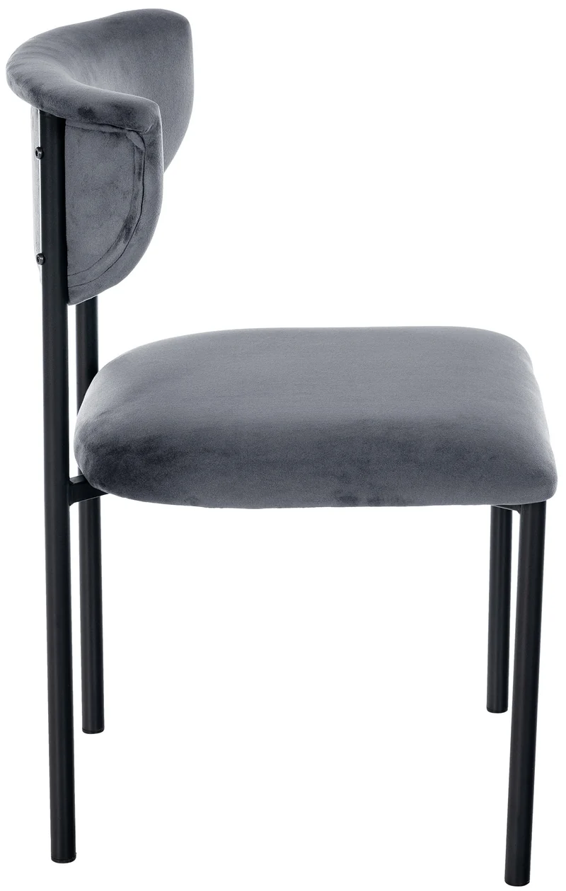Chaise de salle à manger x1 élégante lignes épurées assise galbée velours gris foncé et métal noir 10_0008294