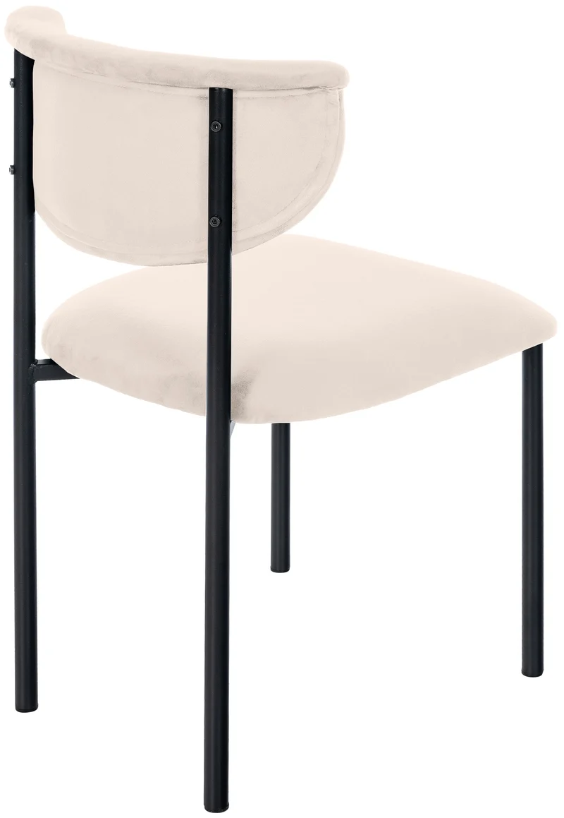 Chaise de salle à manger x1 élégante lignes épurées assise galbée velours crème et métal noir 10_0008293