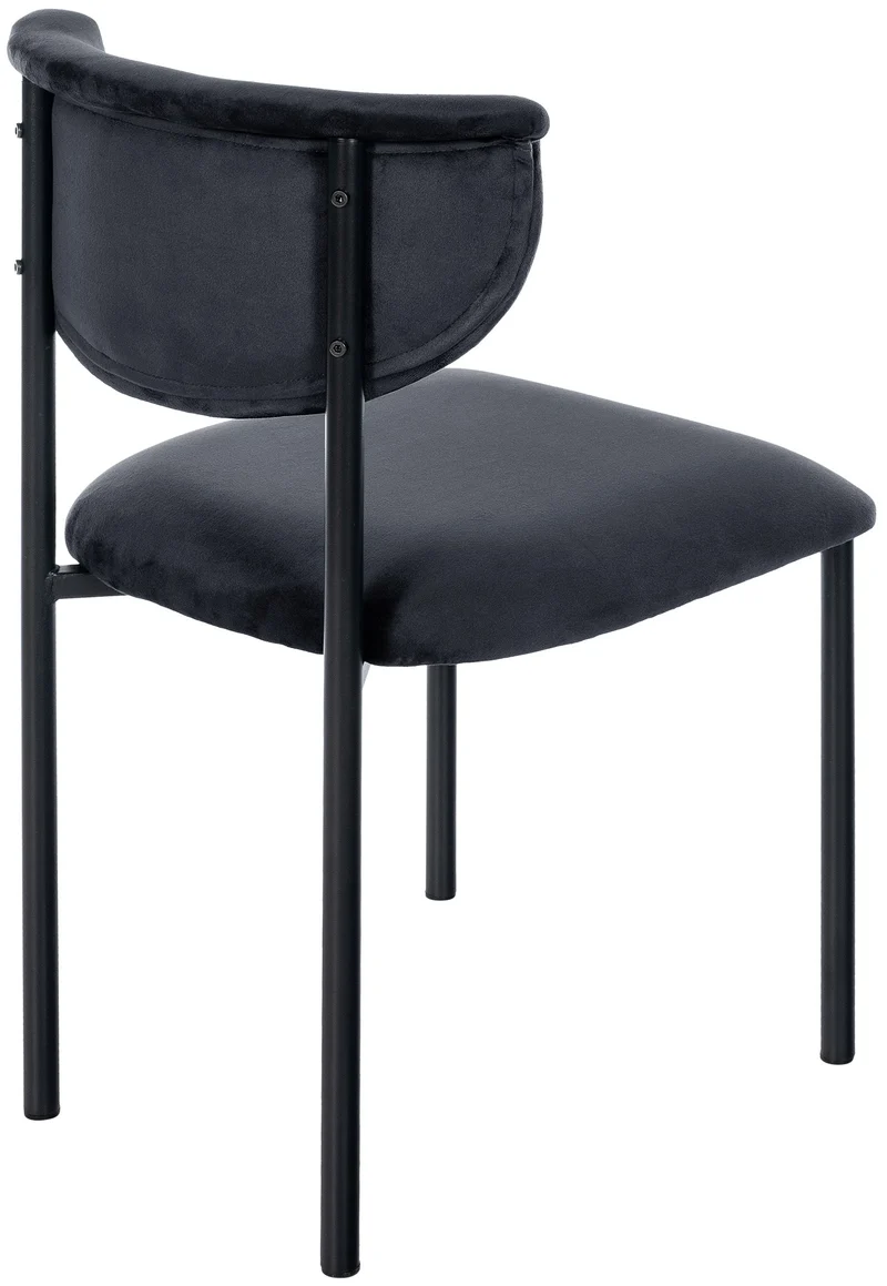 Chaise de salle à manger x1 élégante lignes épurées assise galbée velours noir et métal noir 10_0008292