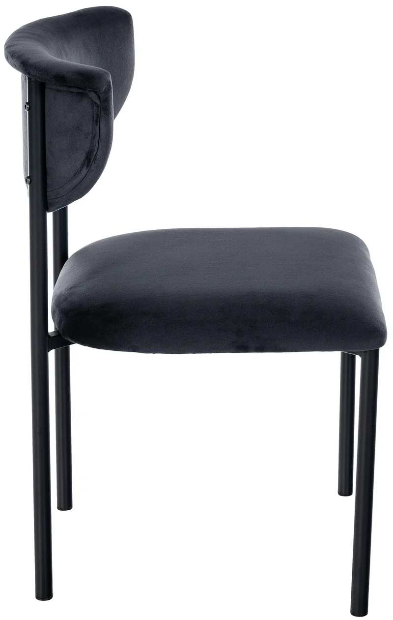 Chaise de salle à manger x1 élégante lignes épurées assise galbée velours noir et métal noir 10_0008292