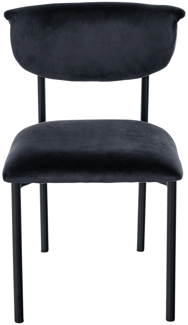 Chaise de salle à manger x1 élégante lignes épurées assise galbée velours noir et métal noir 10_0008292