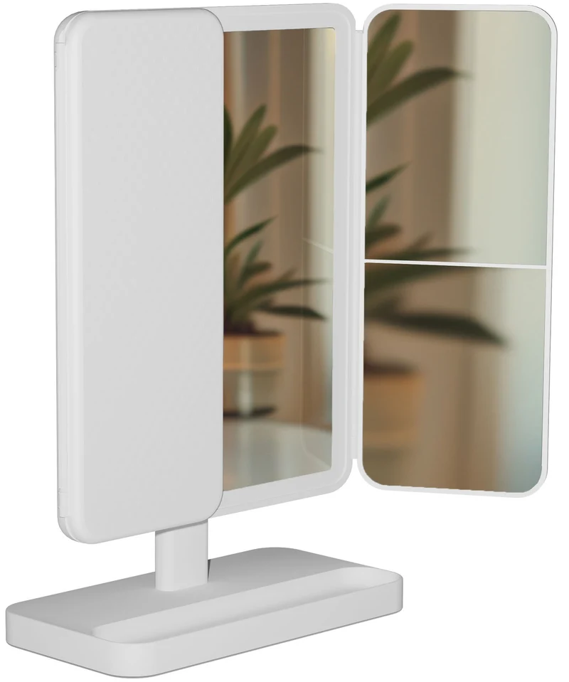 Miroir maquillage 3 volets éclairage réglable 3 couleurs de lumière LED plastique blanc 10_0008962