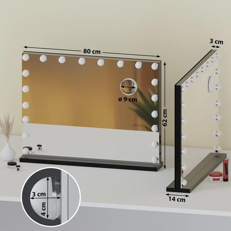 Miroir de maquillage LED avec éclairage réglable miroir grossissant x10 et ports USB 10_0008959