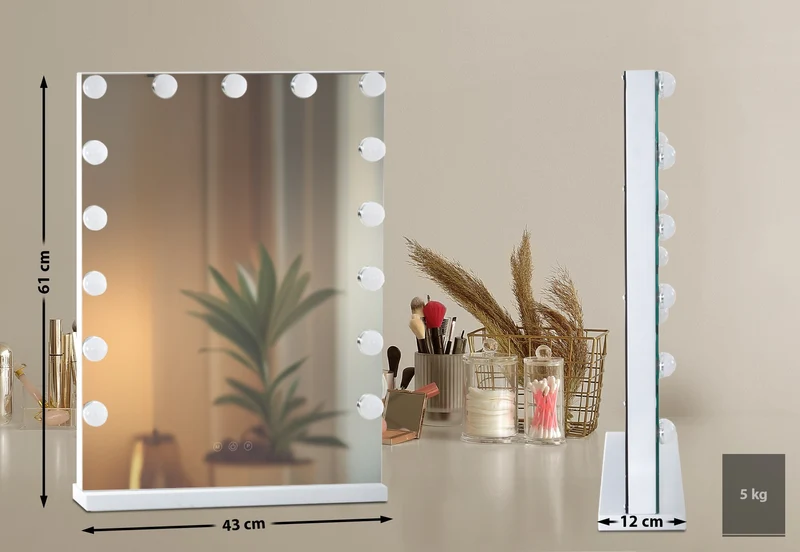 Miroir de maquillage LED en plastique 43 x 61 cm avec port USB 10_0008957
