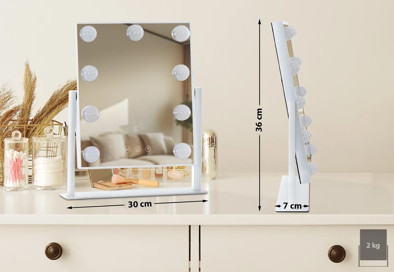 Miroir de maquillage à poser LED 30 x 36 cm avec éclairage réglable 10_0008955