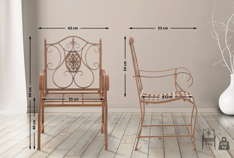 Lot de 2 fauteuils en métal marron vieilli avec motifs décoratifs – jardin ou terrasse 10_0007981