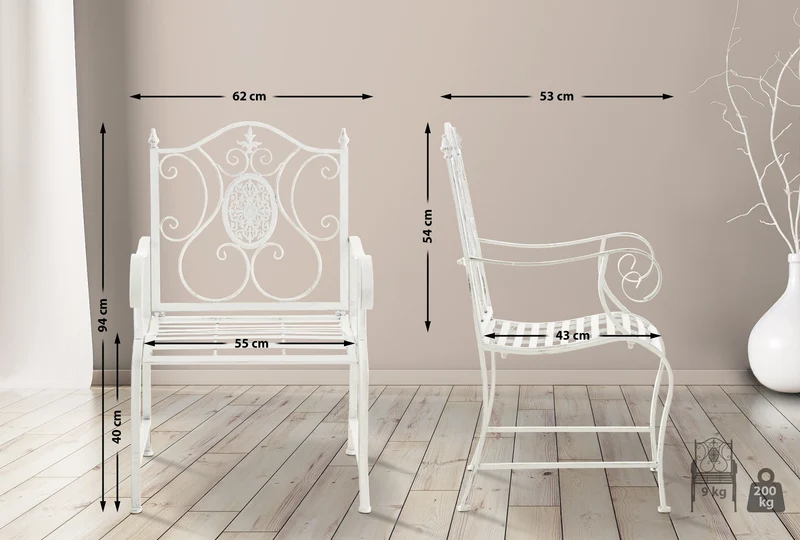 Fauteuil en métal blanc vieilli avec motifs décoratifs – jardin ou terrasse 10_0007951