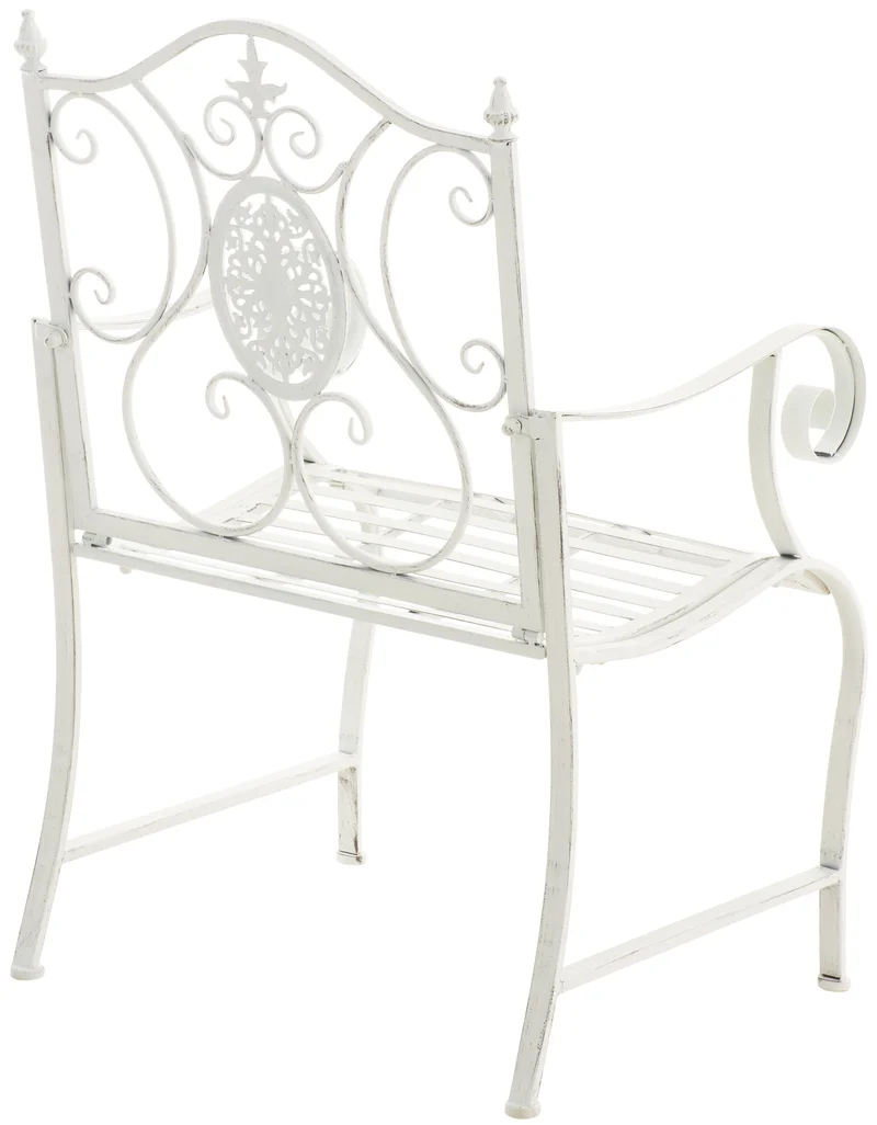 Fauteuil en métal blanc vieilli avec motifs décoratifs – jardin ou terrasse 10_0007951