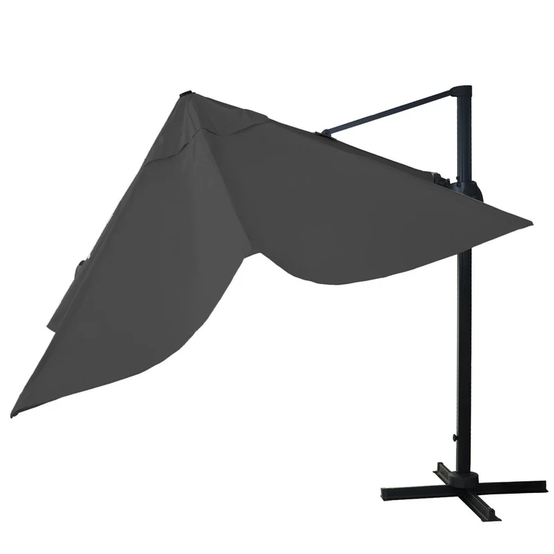 Parasol professionnel restaurant pour jardin terrasse, 3x3m (Ø4,24m) pivotant, polyester aluminium/acier 23kg anthracite sans pied, rotatif 04_0003440