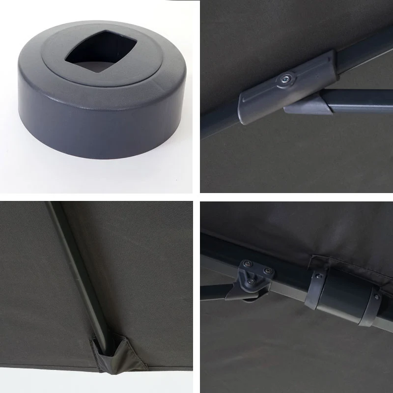 Parasol professionnel restaurant pour jardin terrasse, 3x3m (Ø4,24m) pivotant, polyester aluminium/acier 23kg anthracite sans pied, rotatif 04_0003440
