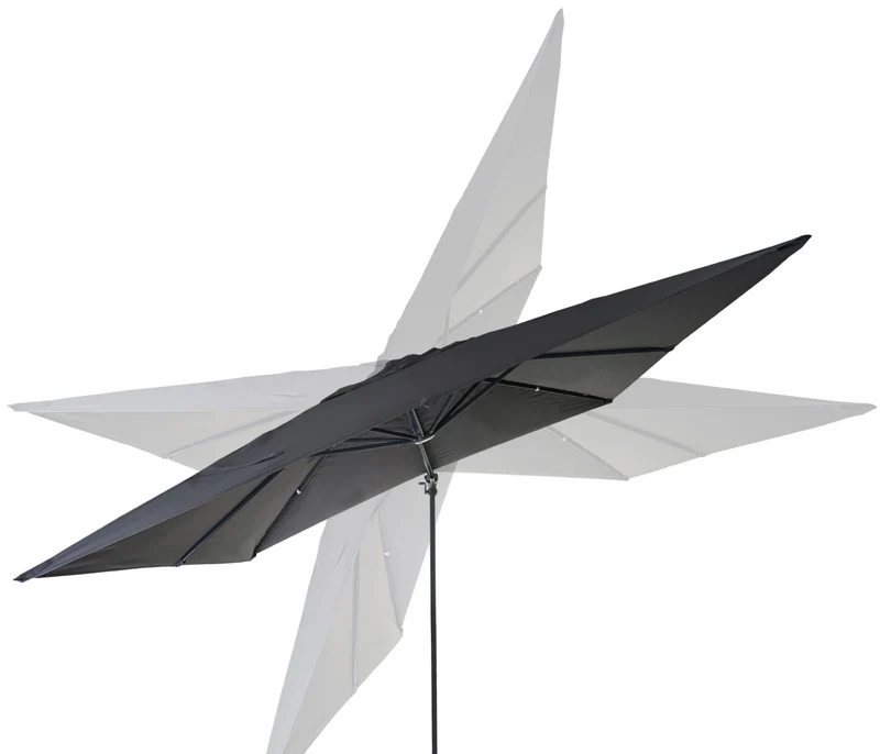 Parasol professionnel restaurant pour jardin terrasse 3x3m (Ø4,24m) pivotant, polyester aluminium/acier 23kg anthracite sans pied 04_0003291